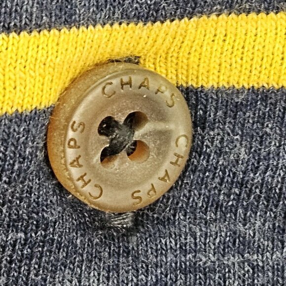 Chaps Long Sleeve Striped Club Jersey Henley Shirt 3 Buttons Blue/Yellow Mens XL - Picture 7 of 10